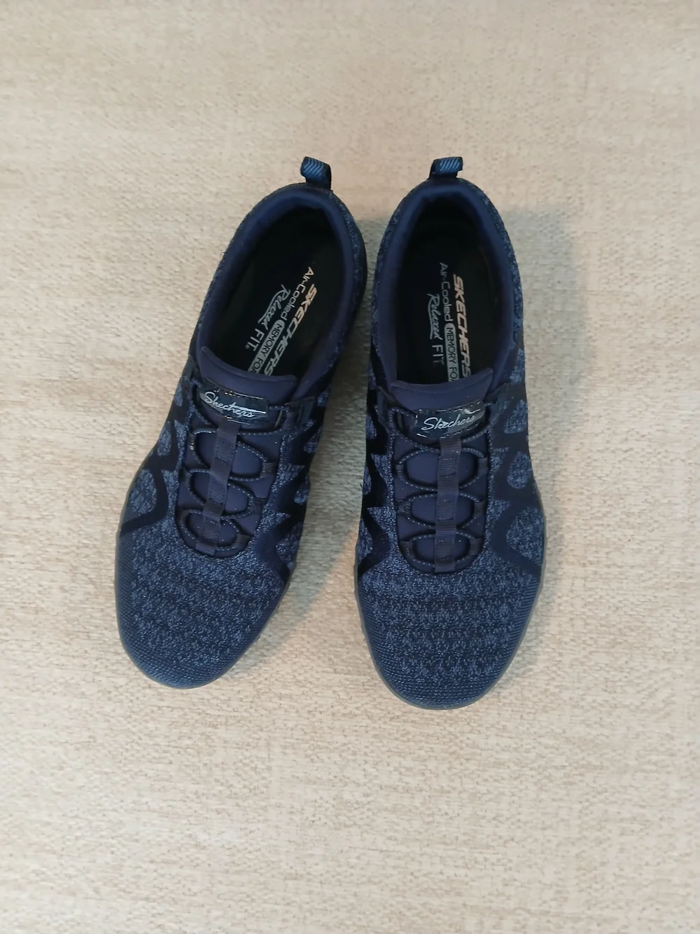 •Skechers• Air-Cooled Memory Foam Relaxed Fit Navy Slip-On Athletic Shoes